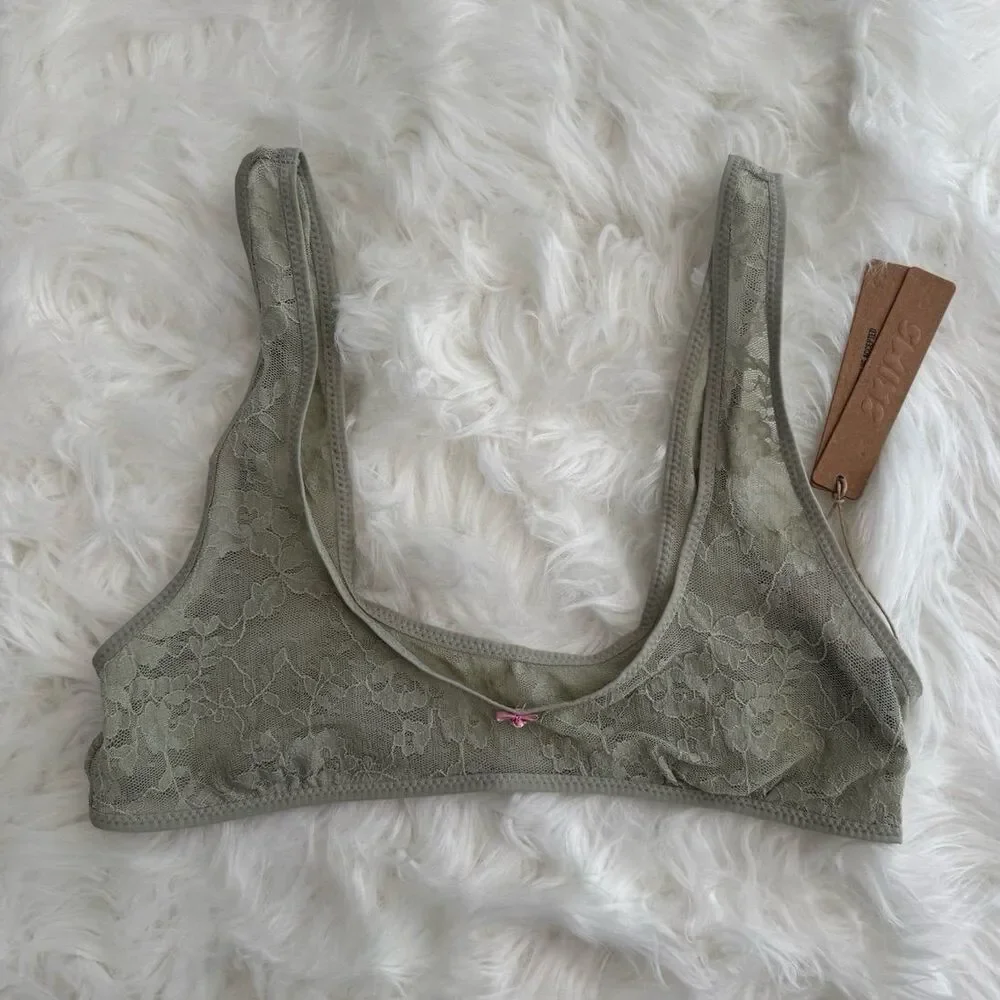 Skims Stretch Lace Plunge Bralette Talc Multi Size Small - Picture 2 of 8